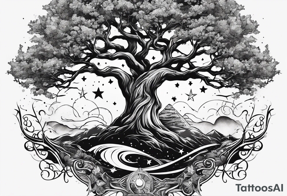 Tree with Star 
symbol and a together forever through time and space tattoo idea