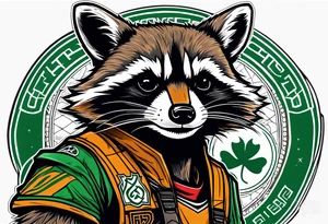 Rocket raccoon with a Glasgow Celtic football club jersey on tattoo idea