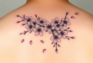 delicate cherry blossoms swirling in spring breeze with petals tattoo idea