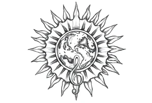 sun system of the universe with earth and a clef for my love to music, tattoo idea