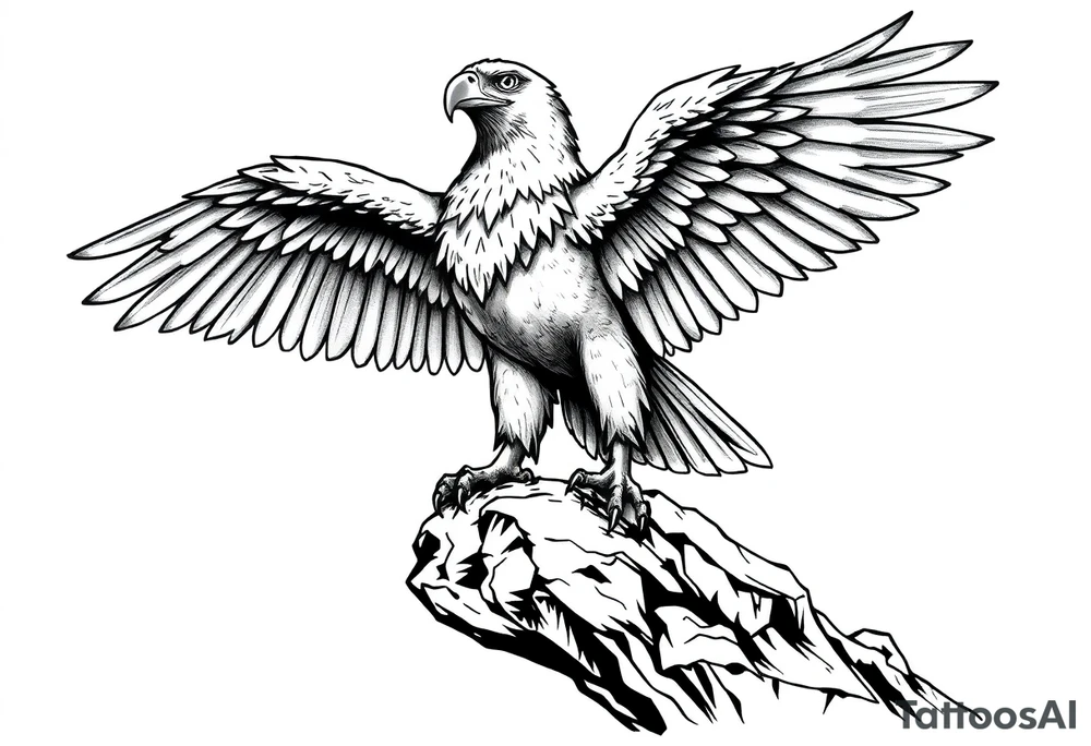 an eagle stands on a rock ,landscape. tattoo idea