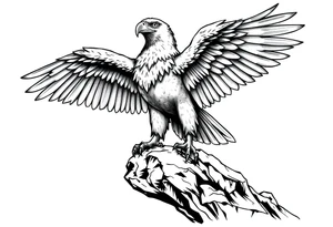 an eagle stands on a rock ,landscape. tattoo idea