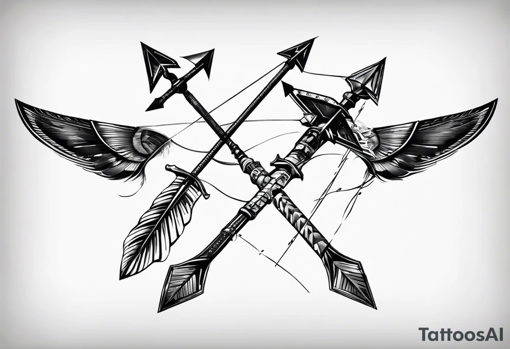 three basic parallel arrows. the first arrow broken near the flight. the second middle arrow in tact. the third arrow broken near the head. including the morse code for JAK in the design. tattoo idea