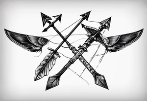 three basic parallel arrows. the first arrow broken near the flight. the second middle arrow in tact. the third arrow broken near the head. including the morse code for JAK in the design. tattoo idea