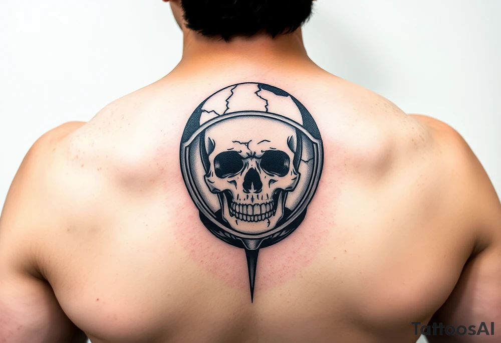 Someone in space with a cracked helmet and the skull inside tattoo idea