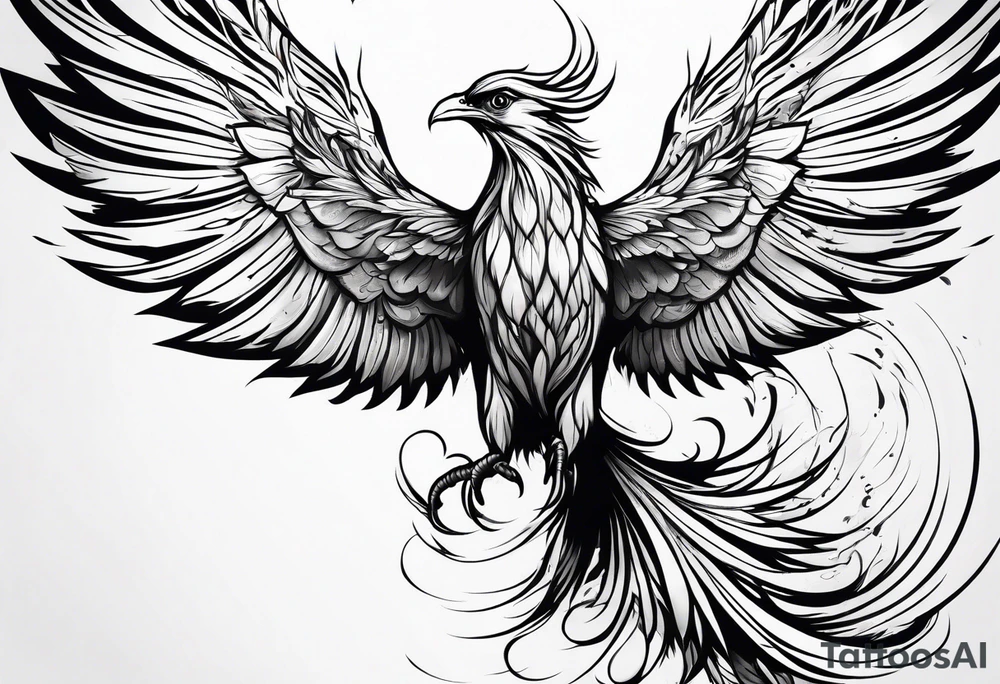 Phoenix bird rising from flames and ashes tattoo idea