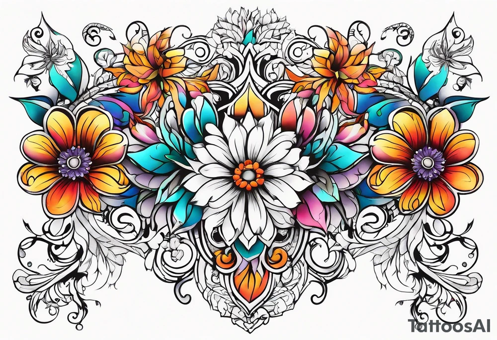 ornaments of flowers tattoo idea