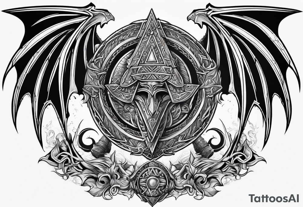 Valhalla sword shield long ship dragon head axe Valknut tattoo idea
