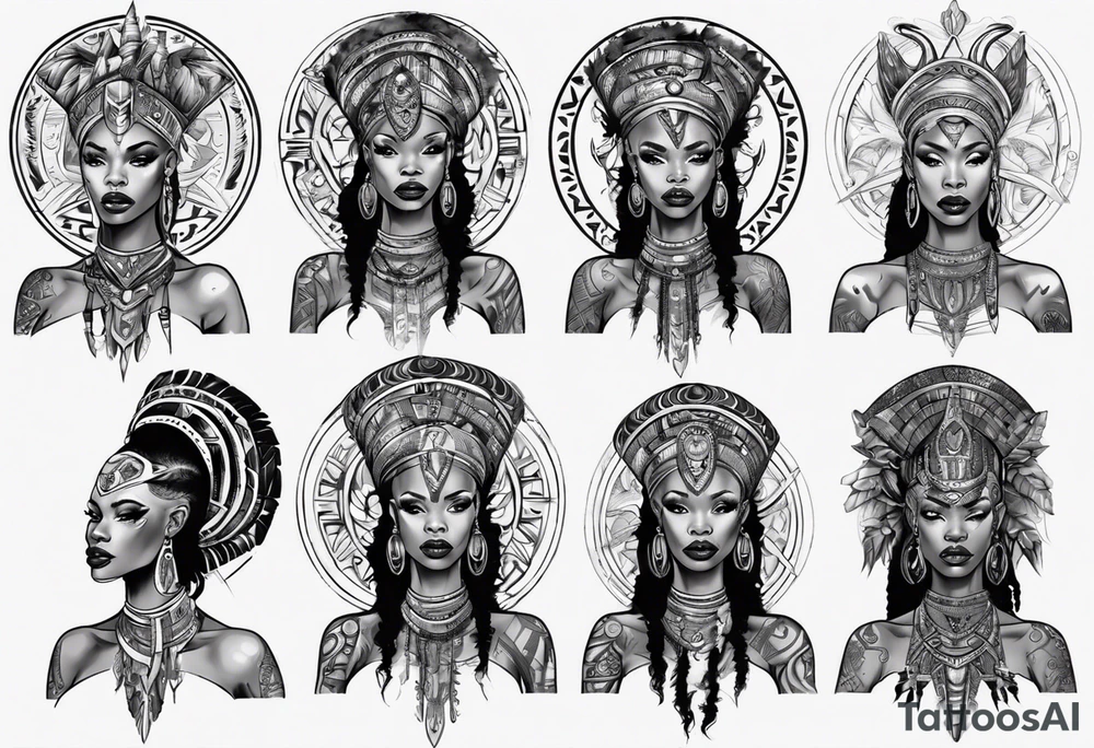 African female queen valkyre full body angelic
slim face tattoo idea