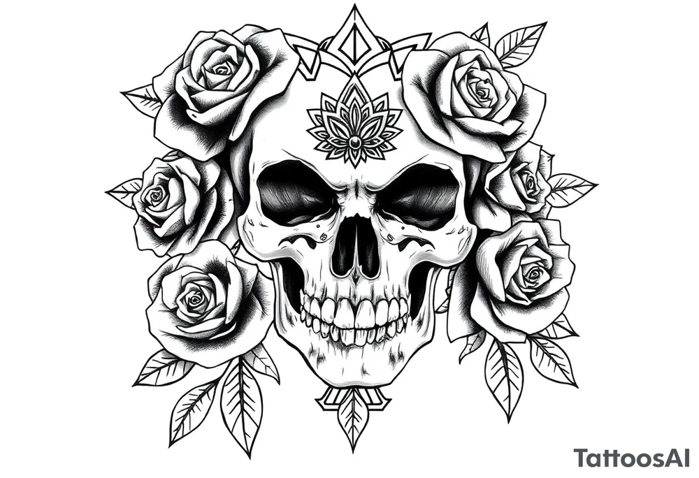 Skull with roses and mandala tattoo idea