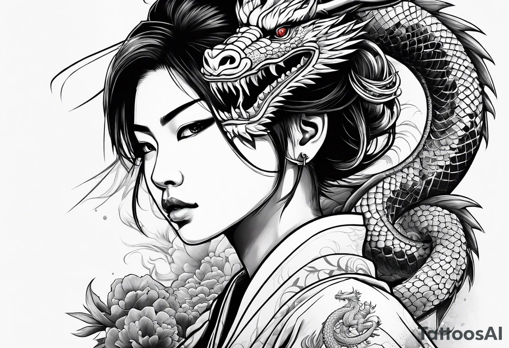 Samurai girl with dragon tattoo idea