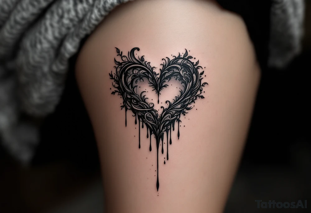 A bleeding heart with blackened edges, transitioning into a smoky, fading effect, symbolizing love lost to time. tattoo idea