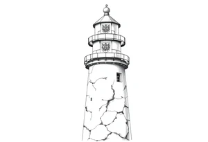 a whole lighthouse with a coat of arms incorporated into the roof tattoo idea