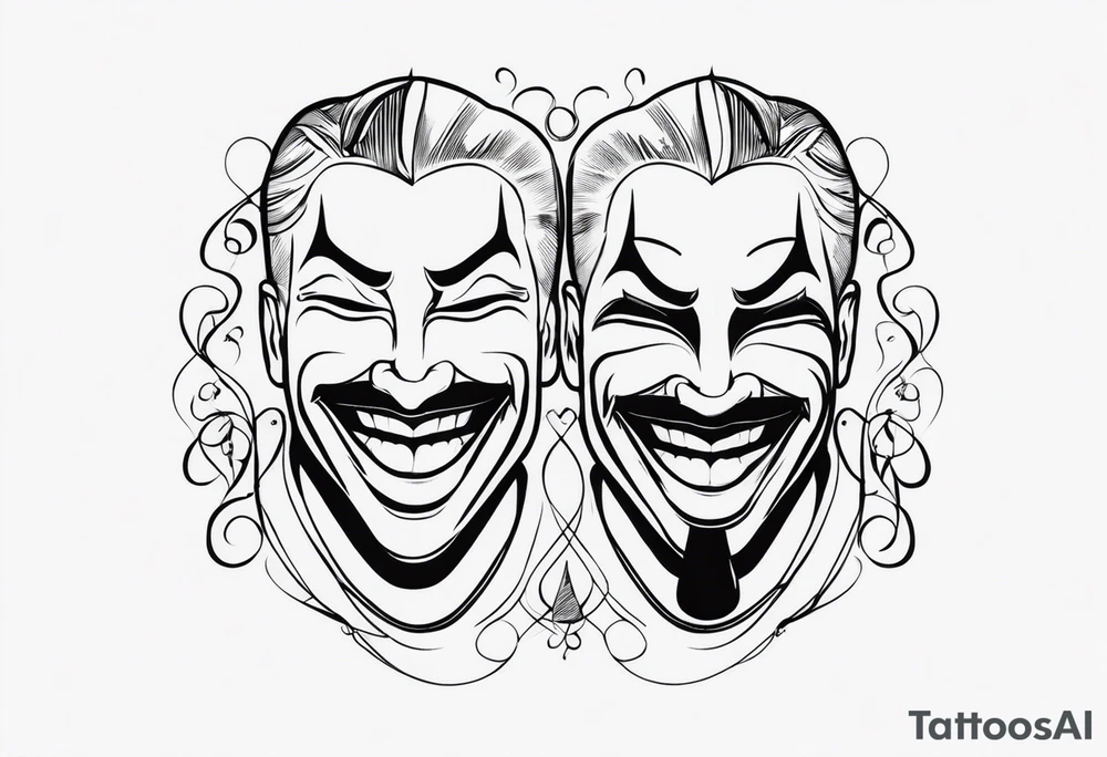 smoky laugh now face and cry later face tattoo idea