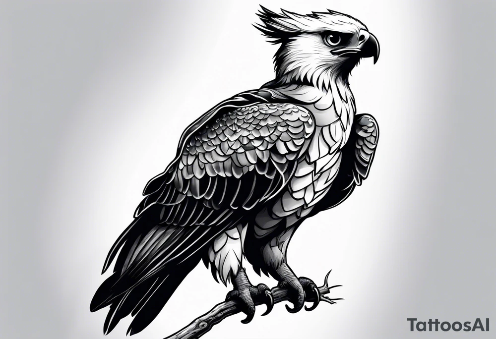 Harpy eagle perched on a branch tattoo idea