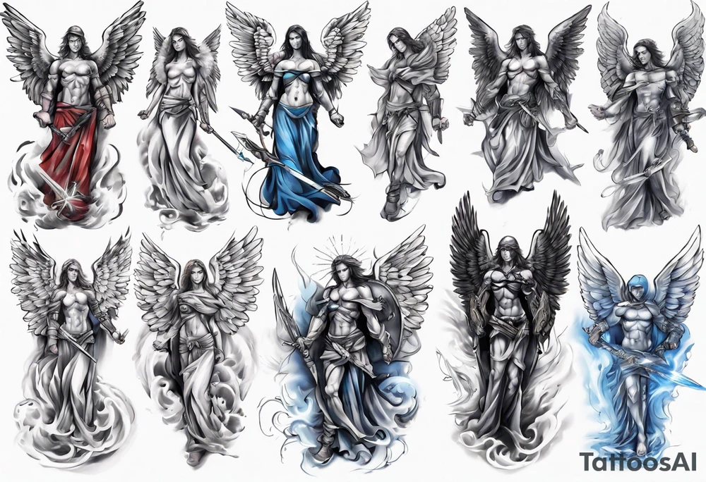 Full sleeve of a angel warrior tattoo idea