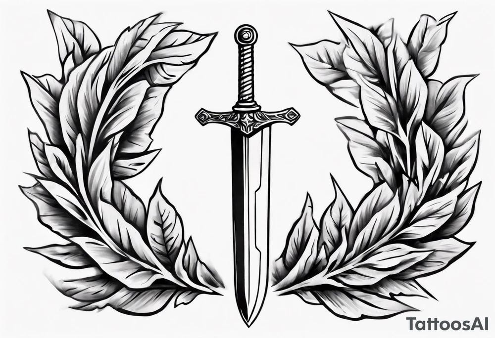 A sword runs through a laurel leaf with the number 13 tattoo idea
