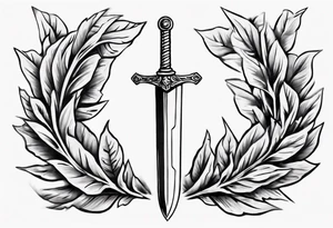 A sword runs through a laurel leaf with the number 13 tattoo idea