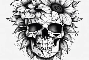 Sunflower, skull, puzzle pieces of face with skin tattoo idea
