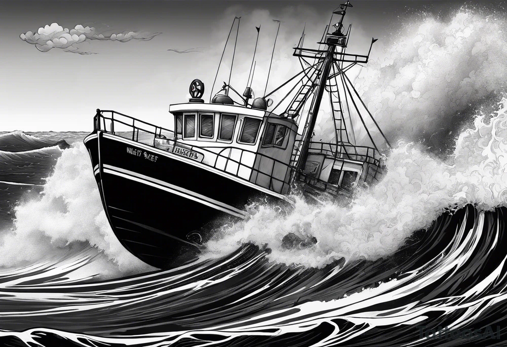 lifeboat on raging sea in cornwall tattoo idea