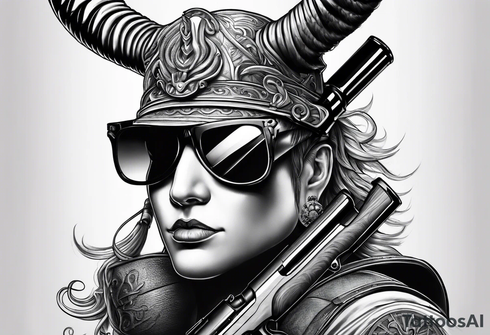 capricorn with sunglasses and shotgun tattoo idea