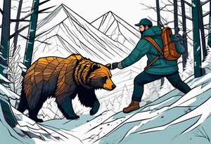 Hunter in the woods being attacked by a bear tattoo idea