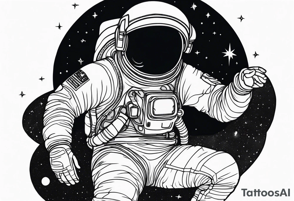 an astronaut hunched over in space from the back holding a planet in his hands tattoo idea
