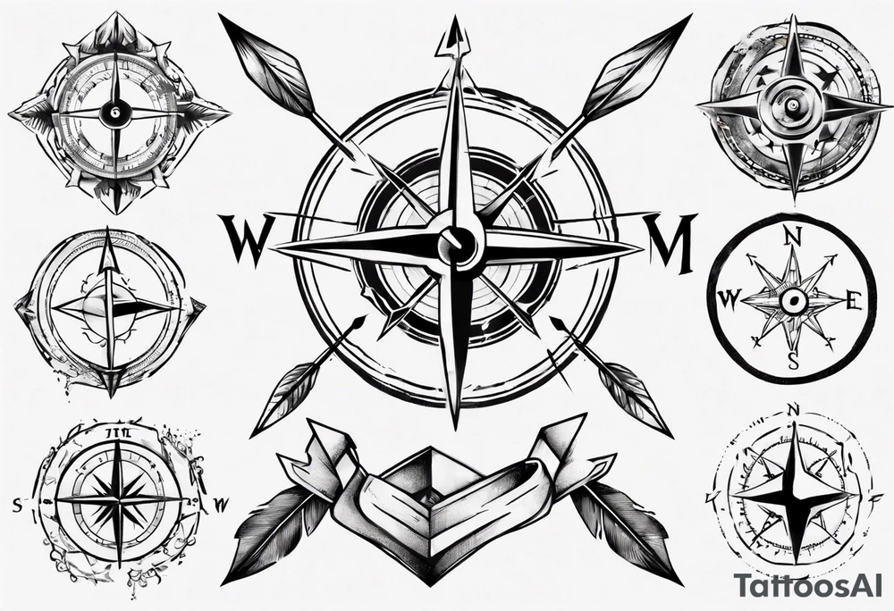 arrow with compass in the middle tattoo idea