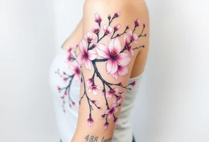 delicate cherry blossoms swirling in spring breeze with petals tattoo idea