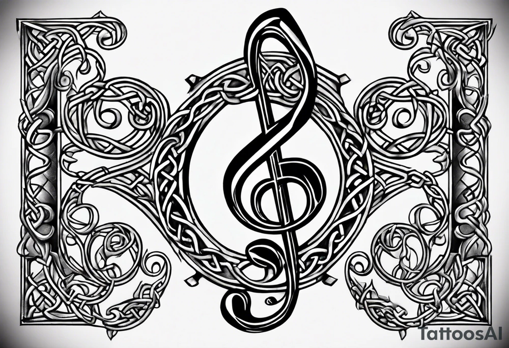 Celtic styling, anchor, bass clef note, treble clef note, dog paw print, half sleeve, forearm tattoo idea