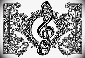 Celtic styling, anchor, bass clef note, treble clef note, dog paw print, half sleeve, forearm tattoo idea