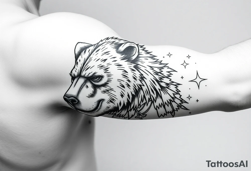 Bear, arcane mage, interstellar , thin lines tattoo idea