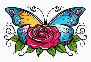 Roses with butterflies and hearts tattoo idea
