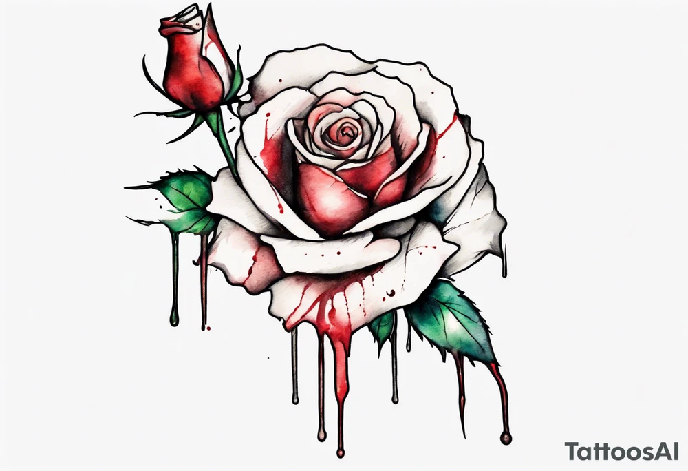 bleeding rose, tall, simple, one line, watercolor, replace the stem with the name Jesus tattoo idea