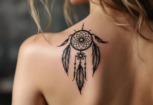 native dreamcatcher with flowing feathers and sacred beads tattoo idea