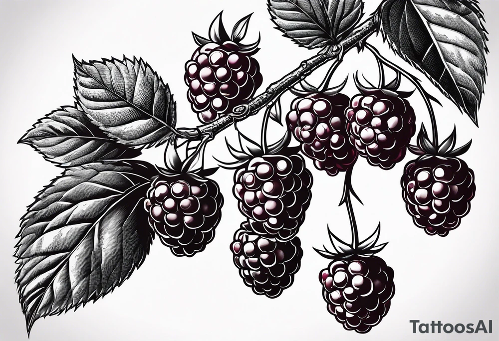 a long raspberry branch that is hanging upside down with small raspberries on it tattoo idea