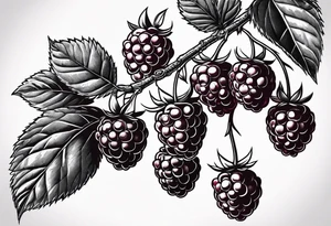a long raspberry branch that is hanging upside down with small raspberries on it tattoo idea