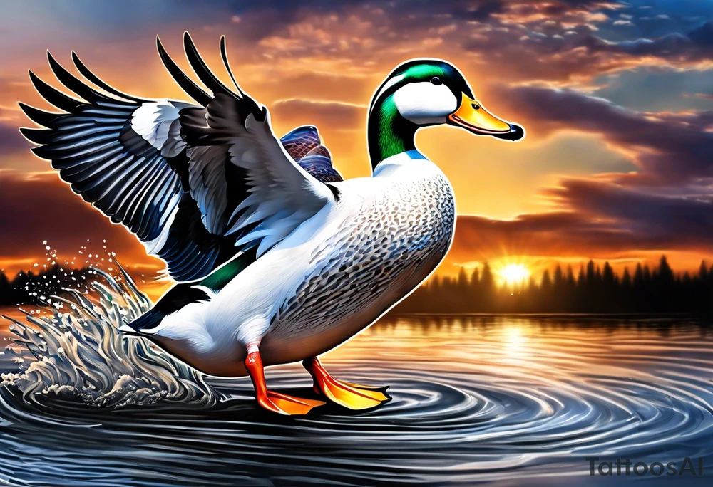 Hunting decoy Duck with a conducting stick tattoo idea