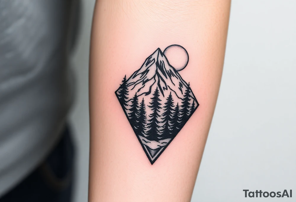 Pikes peak with trees and moon in an arrowhead tattoo idea