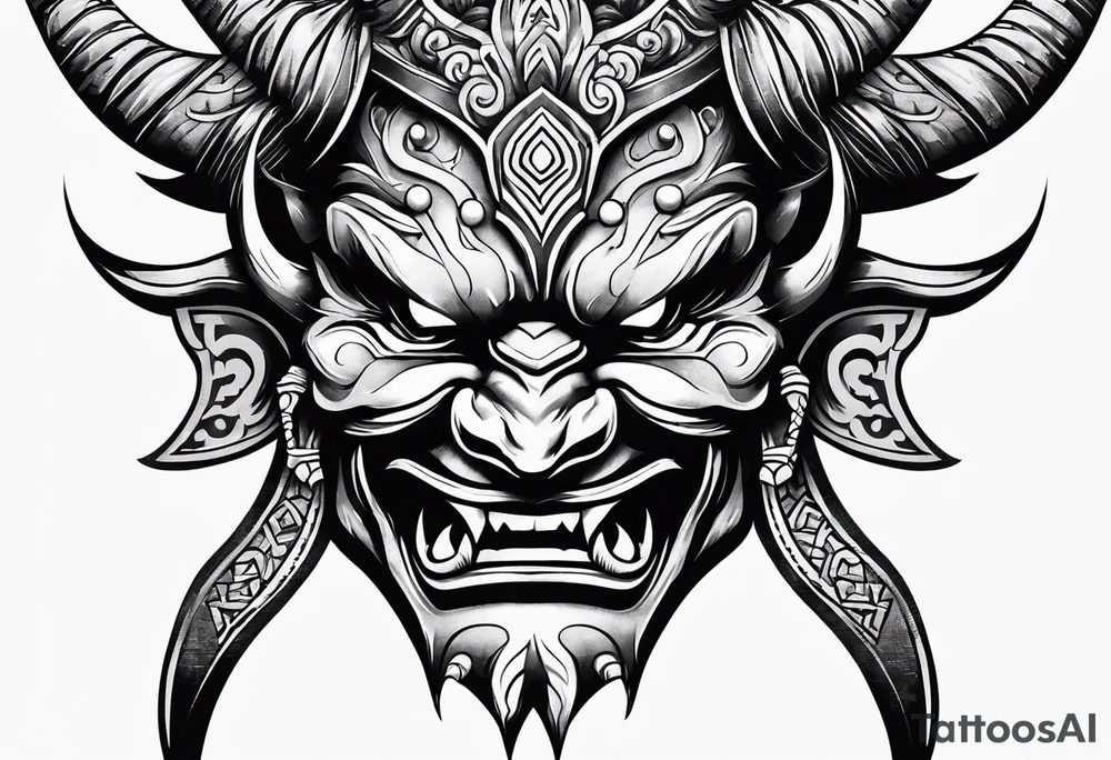 Evil oni mask tattoo idea