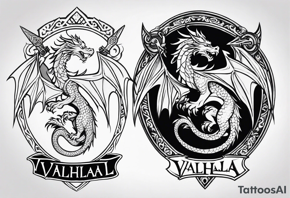 Valhalla sword shield dragon tattoo idea