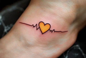 An EKG line in dark red merging into a vivid yellow heart, symbolizing passion and warmth. tattoo idea