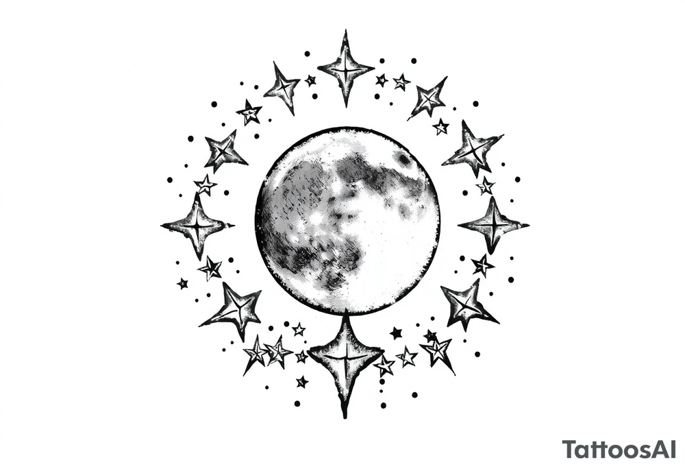 1x10^23 surrounded by cascade of stars and moon tattoo idea