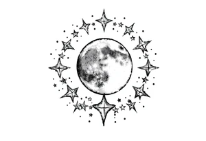 1x10^23 surrounded by cascade of stars and moon tattoo idea