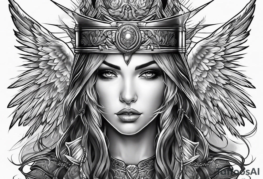 Female angel with sword lightning and lightning eyes tattoo idea