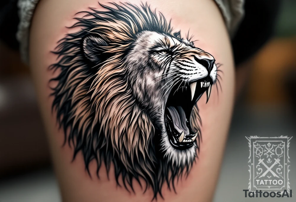 powerful lion roaring tattoo tattoo idea