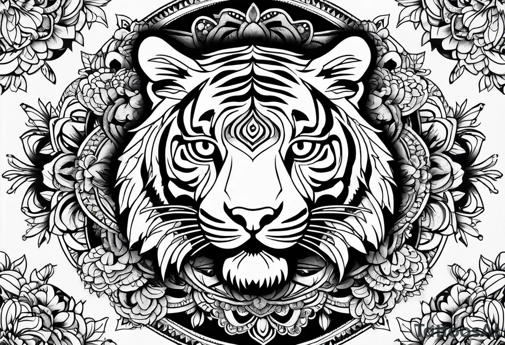 Tiger mandala flowers tattoo idea