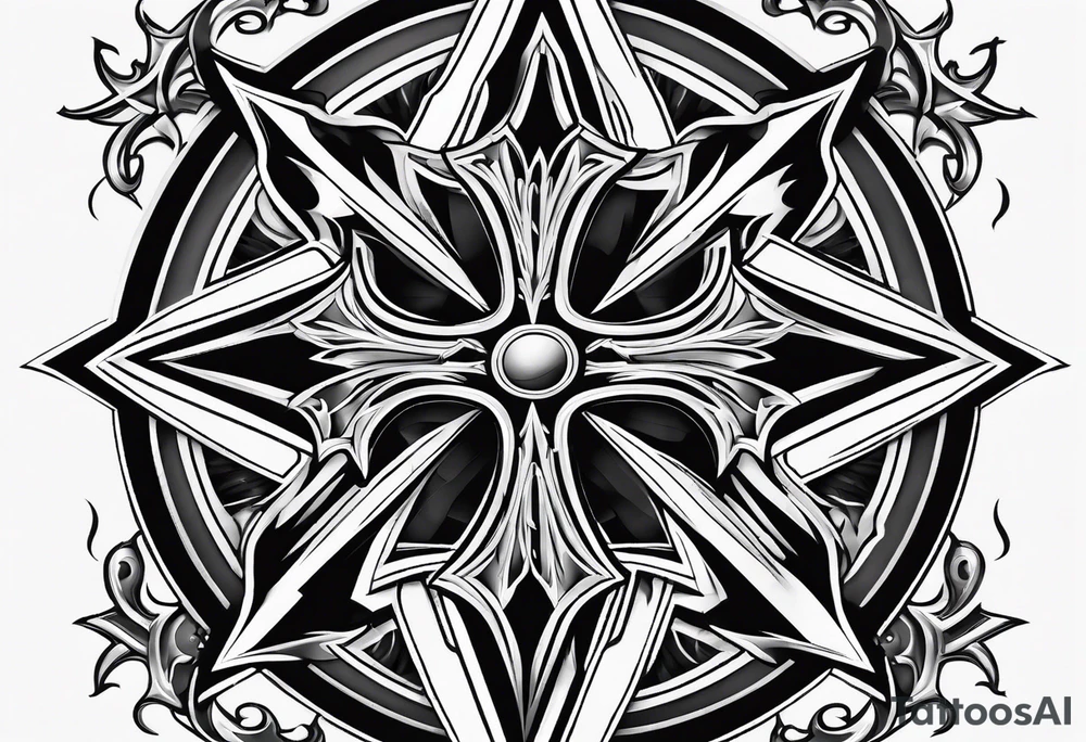 Maltese cross with negative space jesus on the cross in the middle tattoo idea