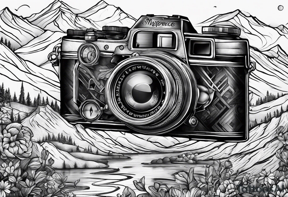 camera and compass combo tattoo idea