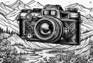 camera and compass combo tattoo idea